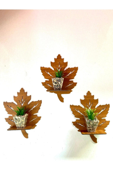 Wooden Wall Ornament Shelf Leaf Candle Holder Wall Decor 3 Pcs - Swordslife