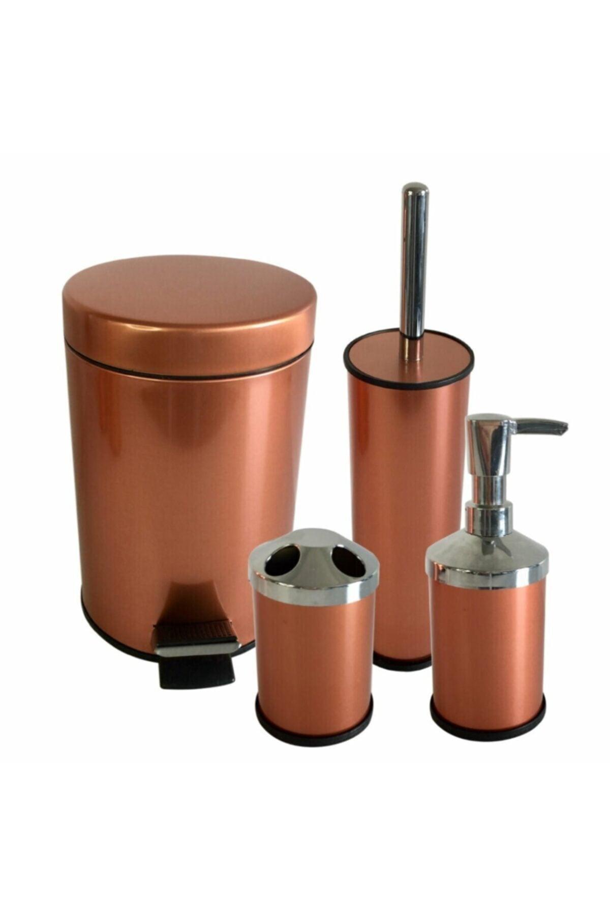 Pedal Dustbin Toilet Brush Soap Dispenser Toothbrush Holder 4 Pcs Bathroom Accessory Set Bathroom Set Copper - Swordslife