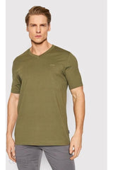 Men's Cotton V Neck Regular Fit Khaki T-shirt 50468348-380