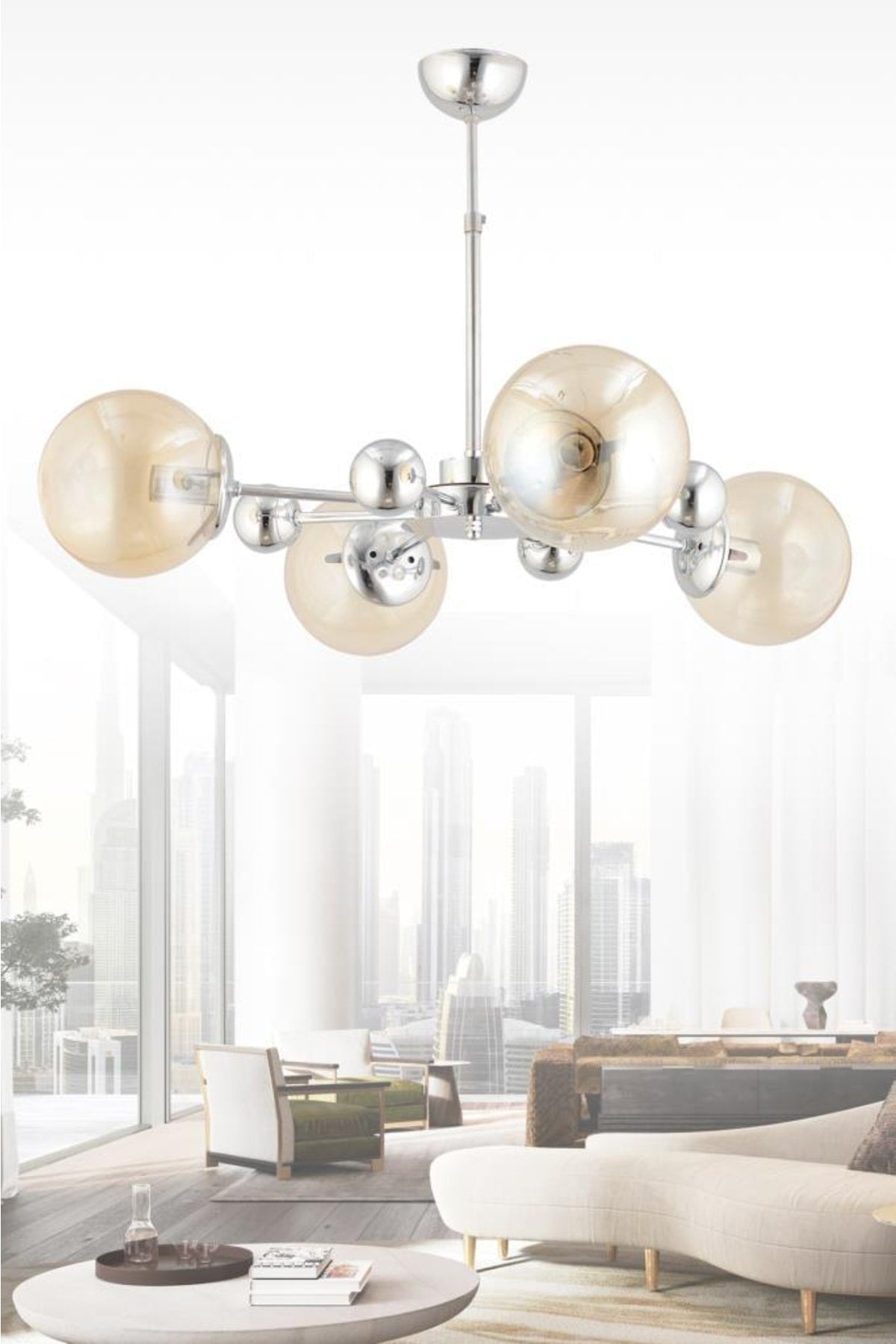 Nairobi 4-Piece Silver Yellow Globe Glass Chandelier