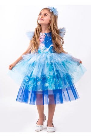 Partykleid mit Paillettenbedruckung für Mädchen mit Elsa-Schneekönigin