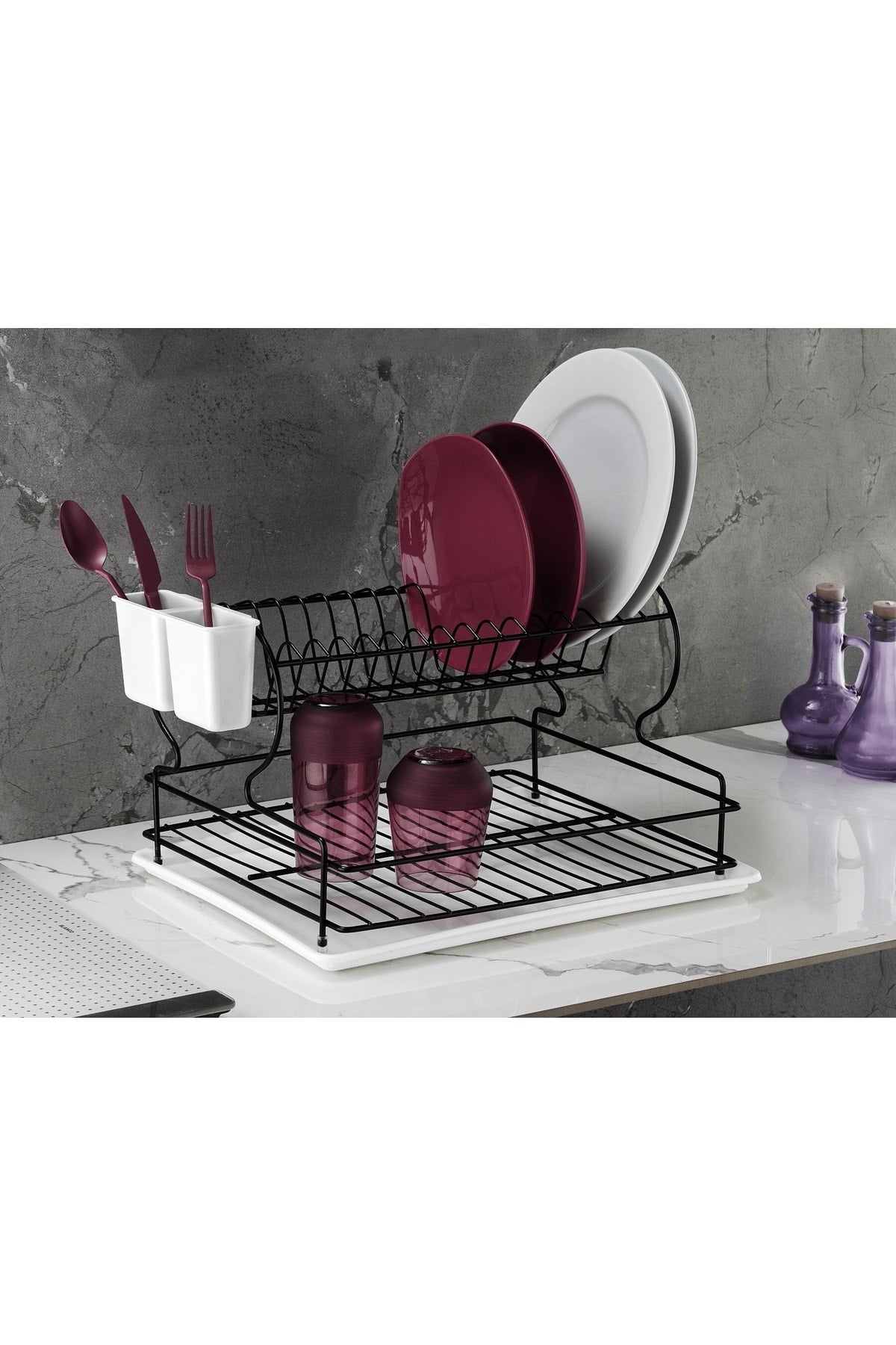 Lifetime Stainless Dish Rack Dish Basket Double Plate Holder Thermo Plastic Coating Black