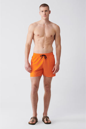 Men'S Orange Quick Dry Standard Size Straight Swimwear Marine Shorts E003801