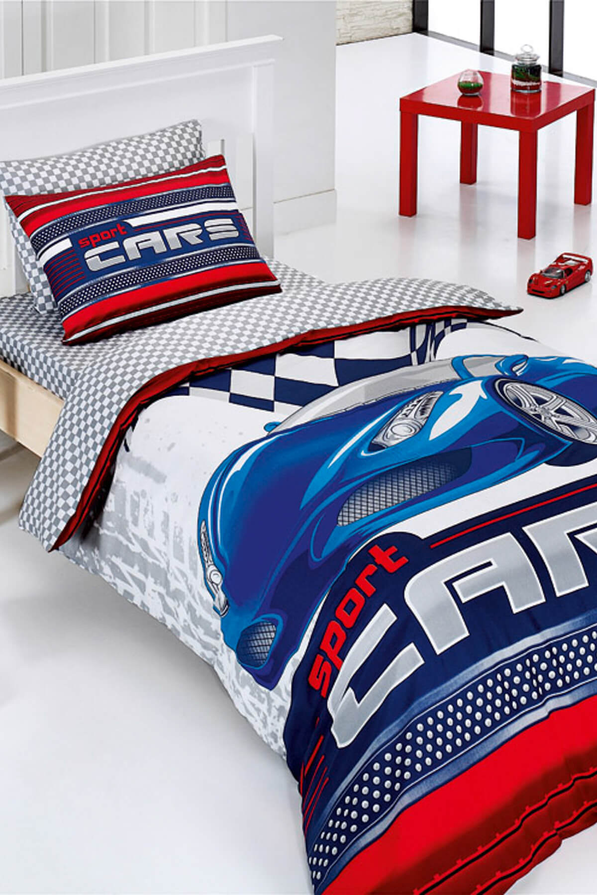 Single Duvet Cover Set Sport Cars Blue Trolley Duvet Cover Boy