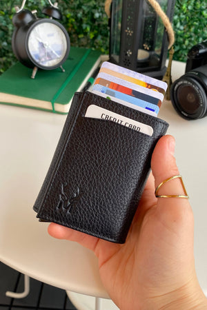 Pescol - Schwarzer Smartcard-Halter/Geldbörse aus echtem Leder mit RFID-Schutzmechanismus, erstklassige Verarbeitung