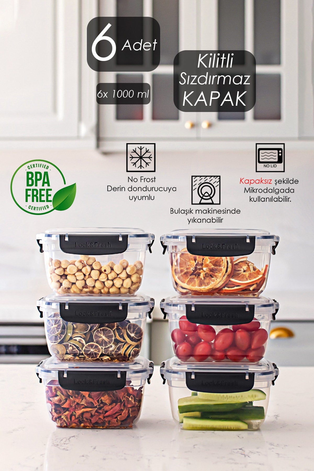 World Set Of 6 Leakproof Lockable Vacuum Lids Food Provisions Breakfast Picnic Storage Containers 1000 Ml