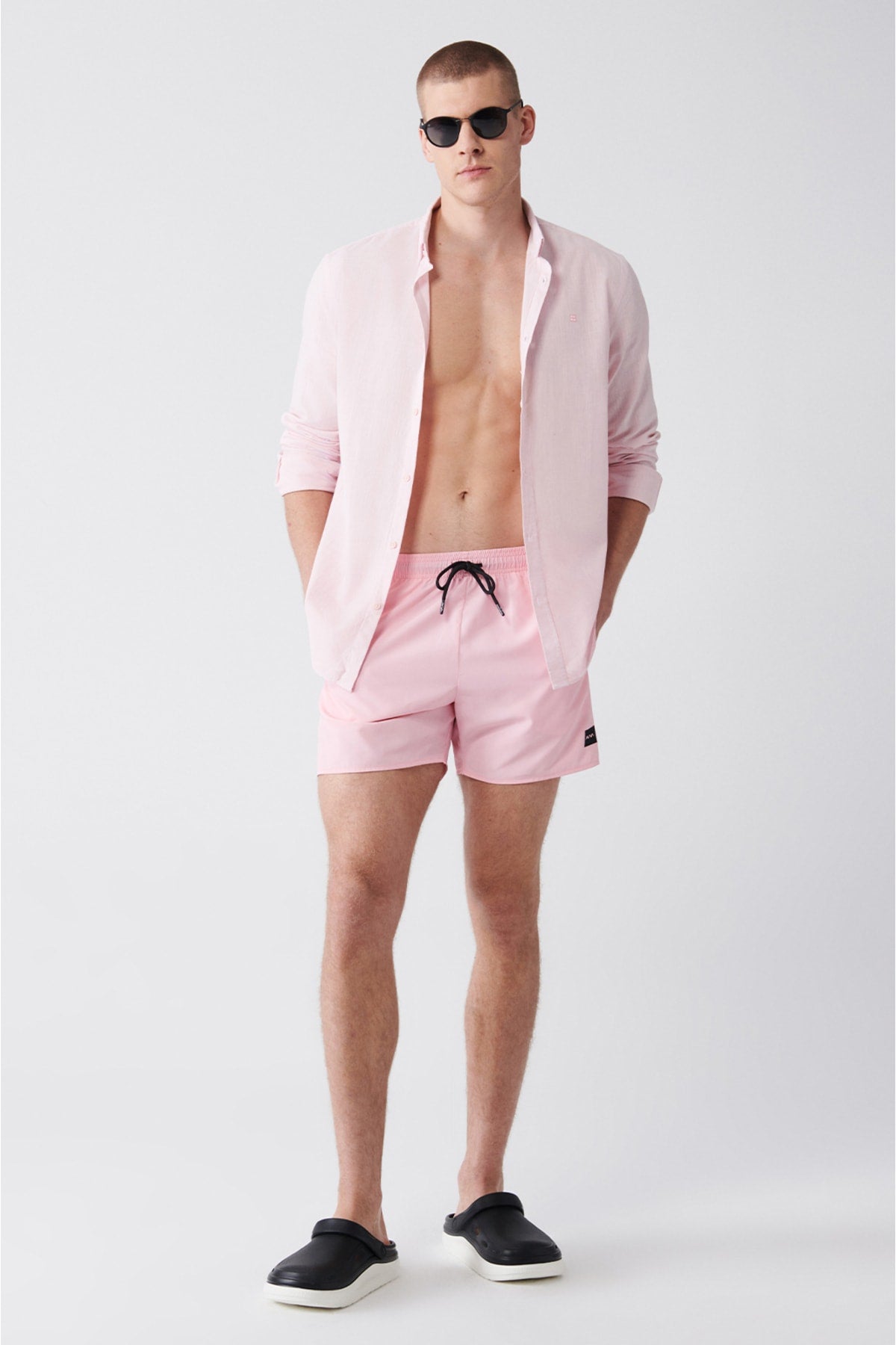 Men'S Light Pink Quick Dry Standard Size Straight Swimwear Marine Shorts E003801