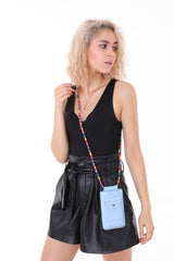 Blue Color Colorful Shoulder Strap Cell Phone Bag Card Holder