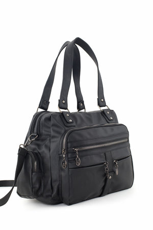 Samilon Women'S Black Washed Leather Multi-Compartmental Shoulder And Hand Bag
