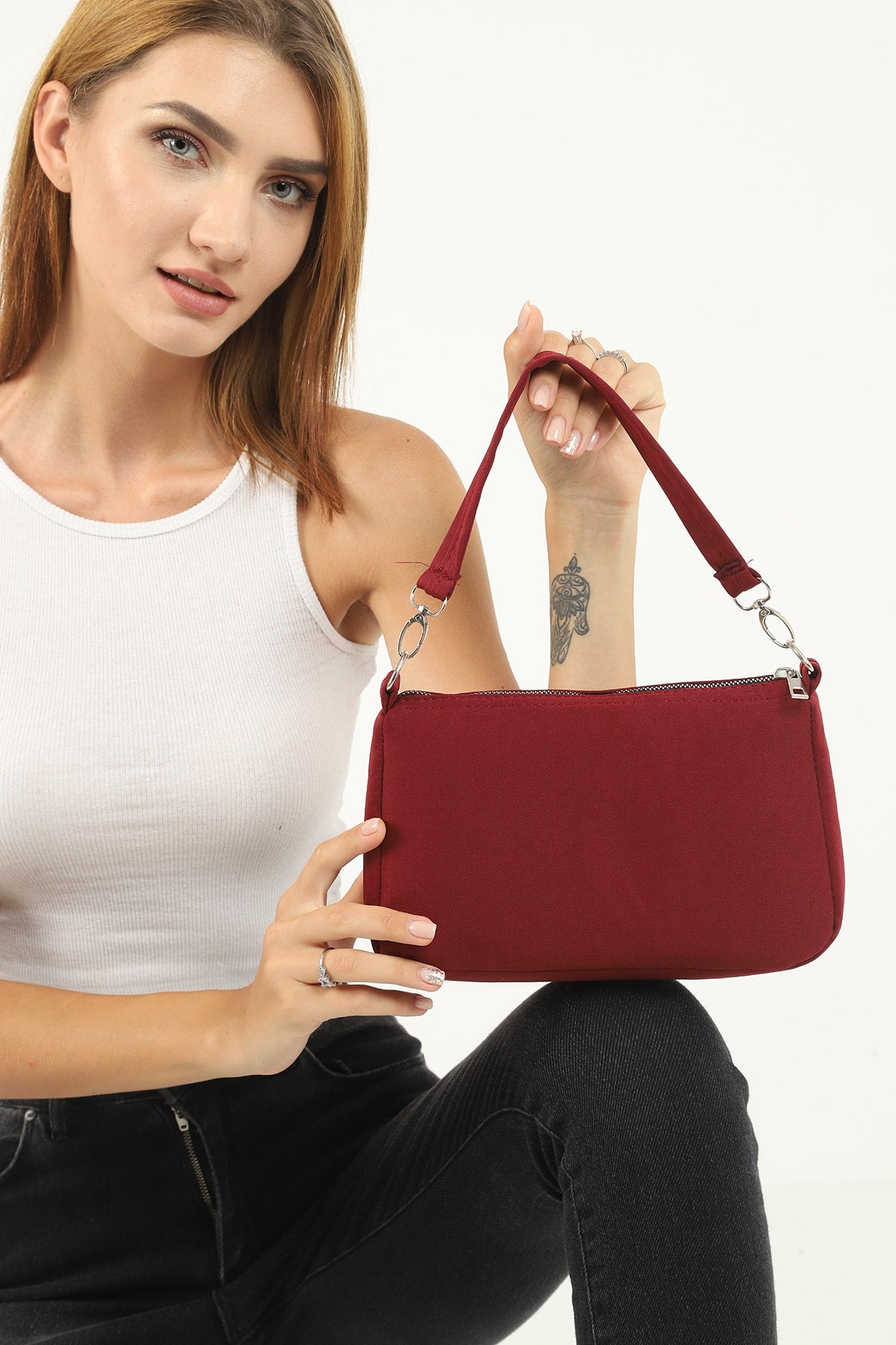Claret Red U16 Daily Sport Canvas Fabric Baguette Women's Hand And Shoulder Bag U:23 E:15 W:7