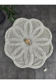 Daisy Cream Natural Cotton Bath Mat 100x100 Cm One Piece Tufting Woven Mat - Swordslife