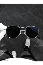 Silver Metal Framed Pentagon Unisex Sunglasses