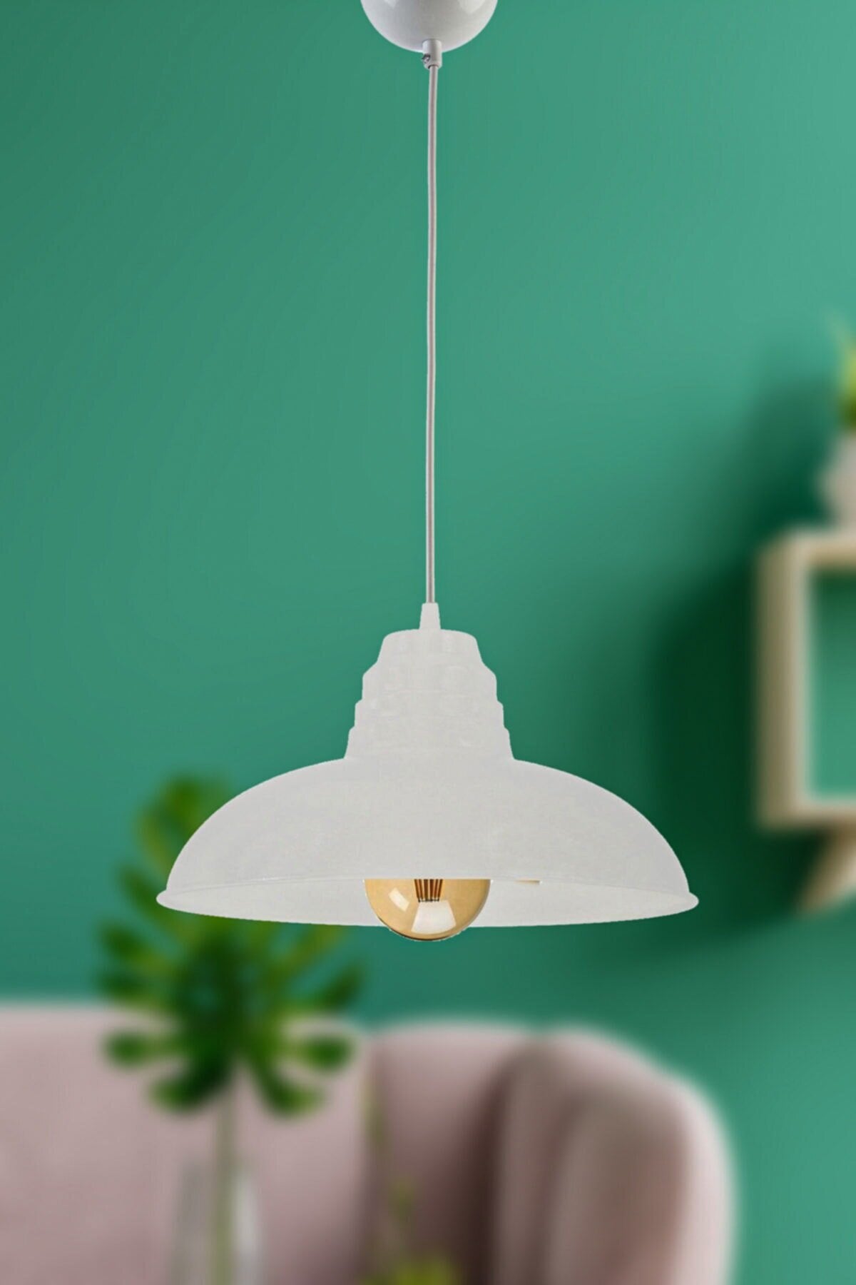 Sıdney Large (32 CM DIAMETER) Retro Rustic Model Modern Metal White Color Pendant Lamp Cafe - Kitchen Single Chandelier