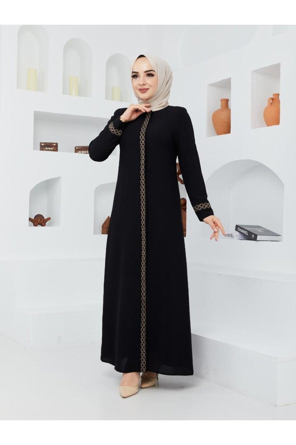 Stylish High Quality Elegant Abaya with Stone Embroidered Arms and Neck - Swordslife