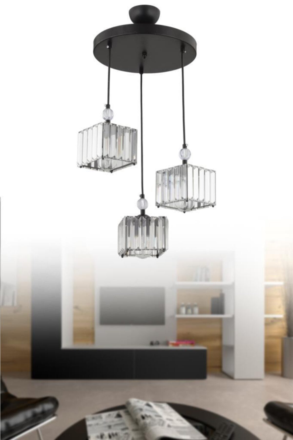Maya 3-Piece Black K-10 Stone Chandelier