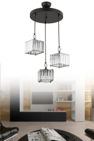 Maya 3-Piece Black K-10 Stone Chandelier