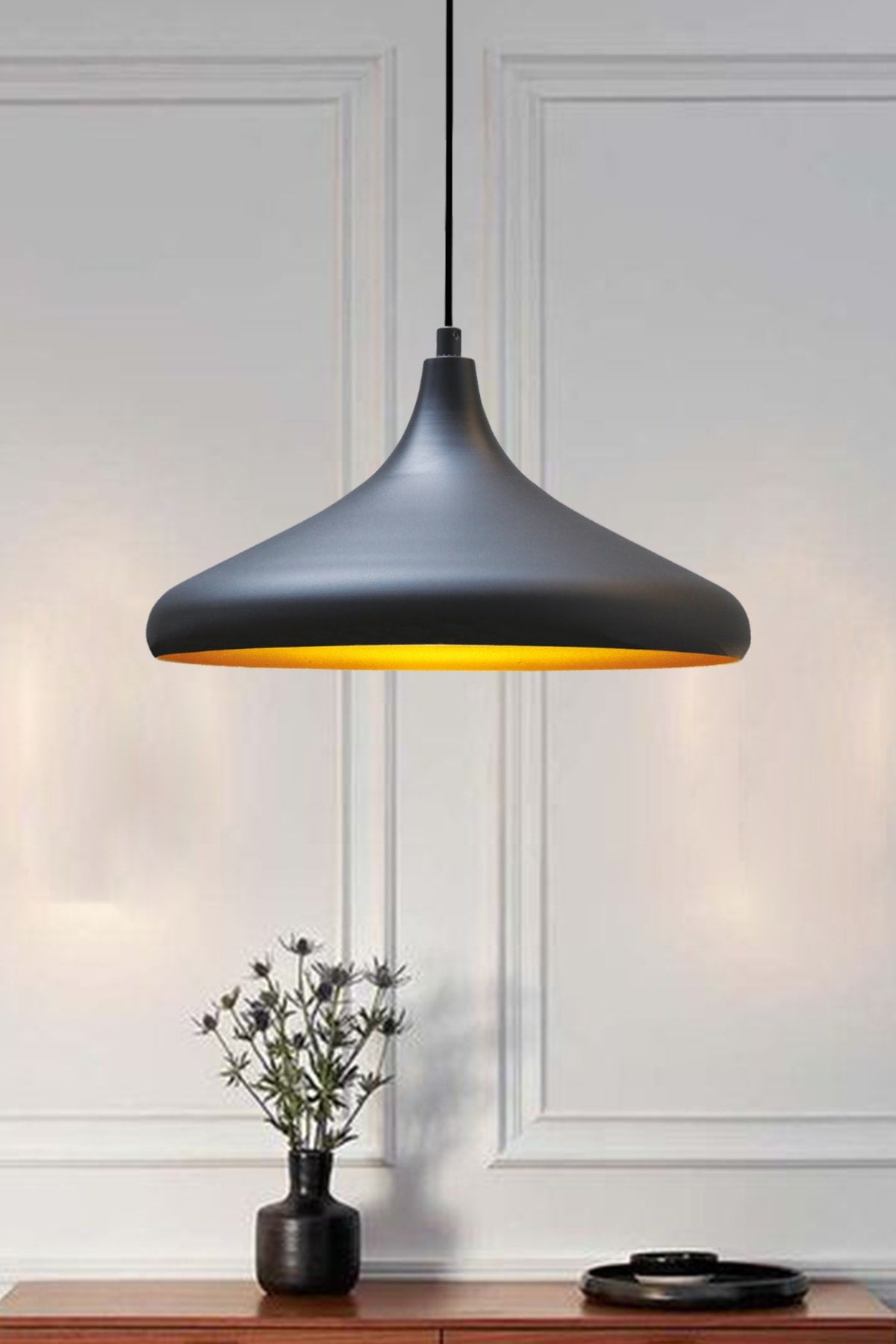 Champion Black Chandelier - Aluminum 35 Cm Diameter Cafe Rustic Pendant Lamp Kitchen Living Room Lamp Models