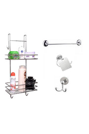 Bathroom Accessory Set 4 Chrome , Stainless Corner Shower Shelf Shampoo Holder Chrome Shower Cabin - Swordslife