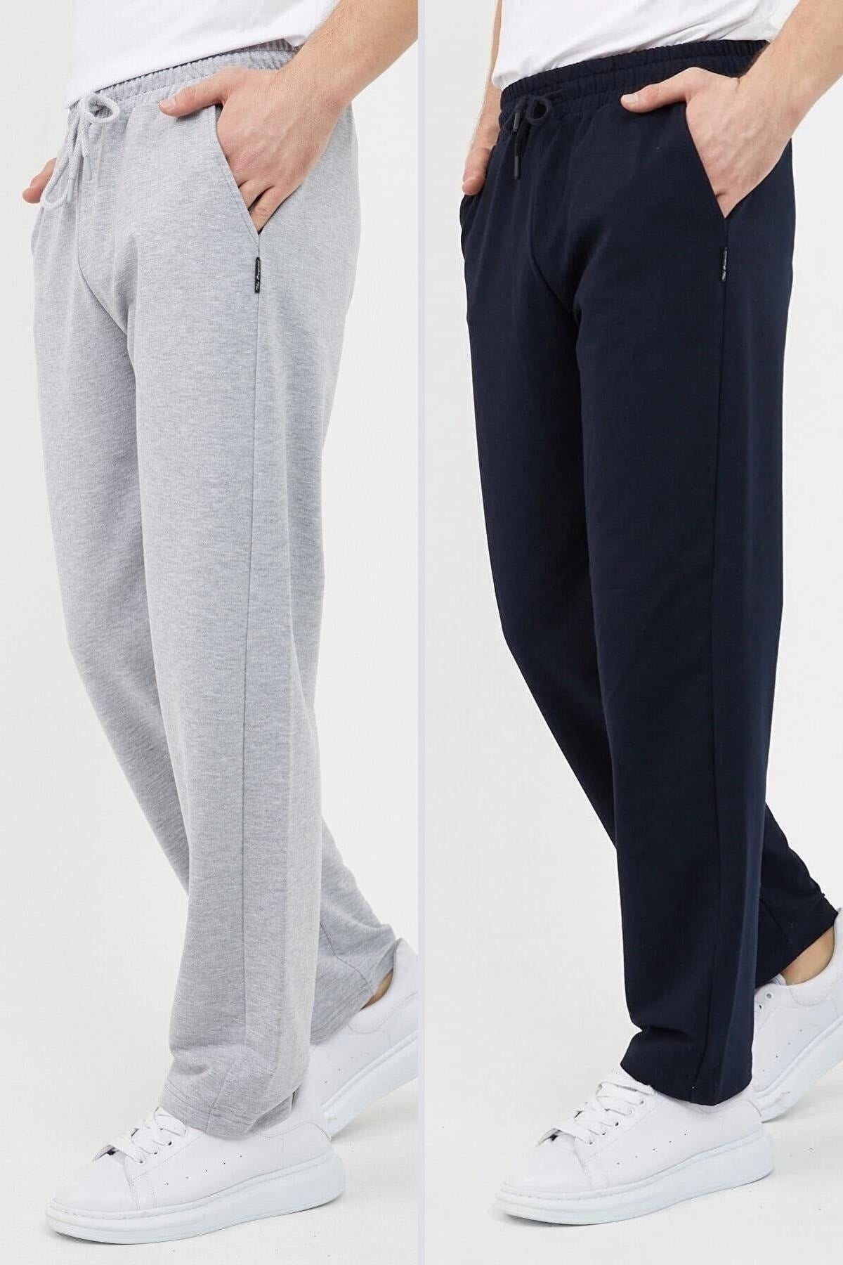 Grey-Navy Blue Men'S Straight Leg Comfort Fit 2-Pack Sweatpants