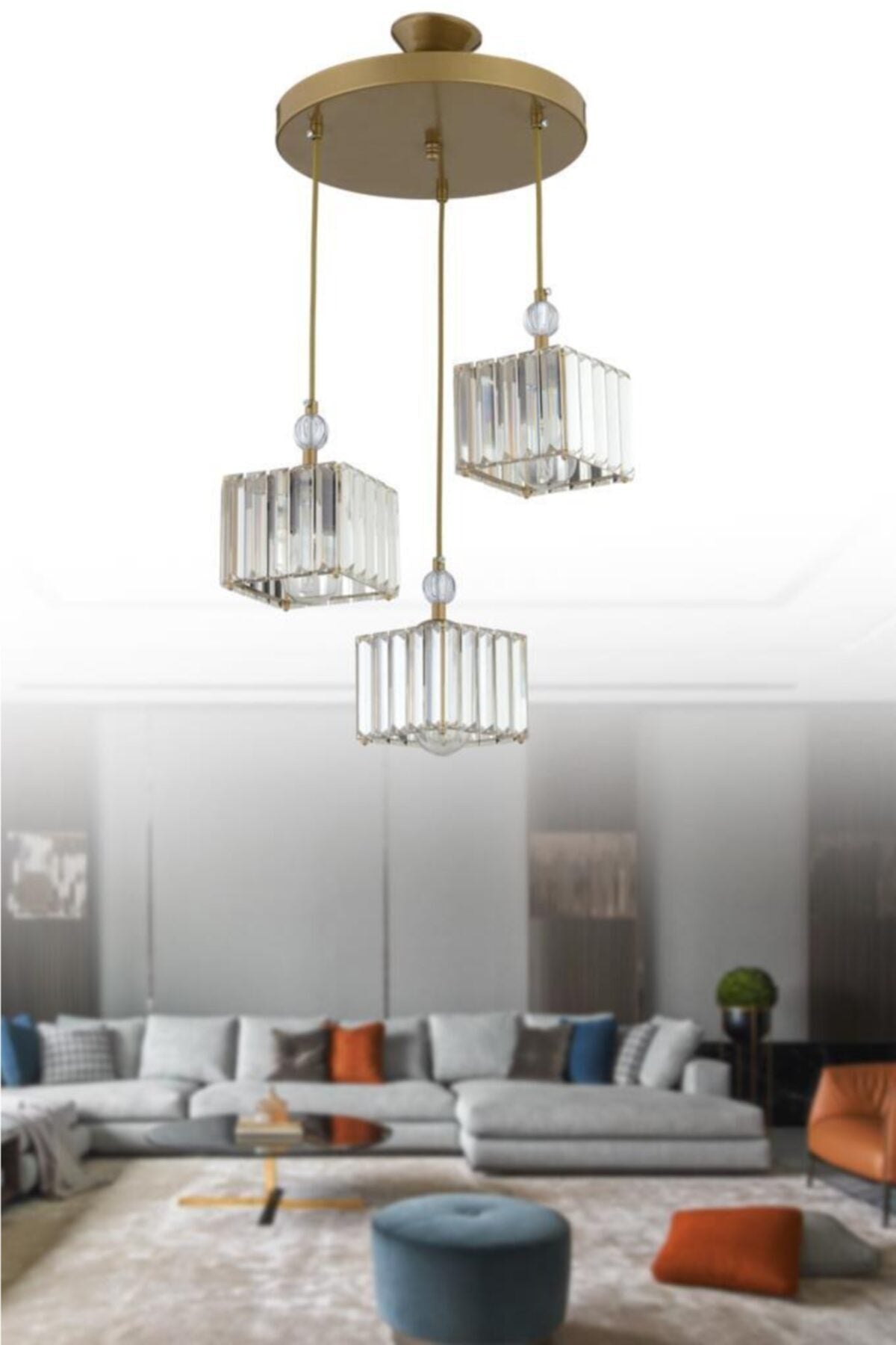 Maya 3-Piece Antique K-10 Stone Chandelier