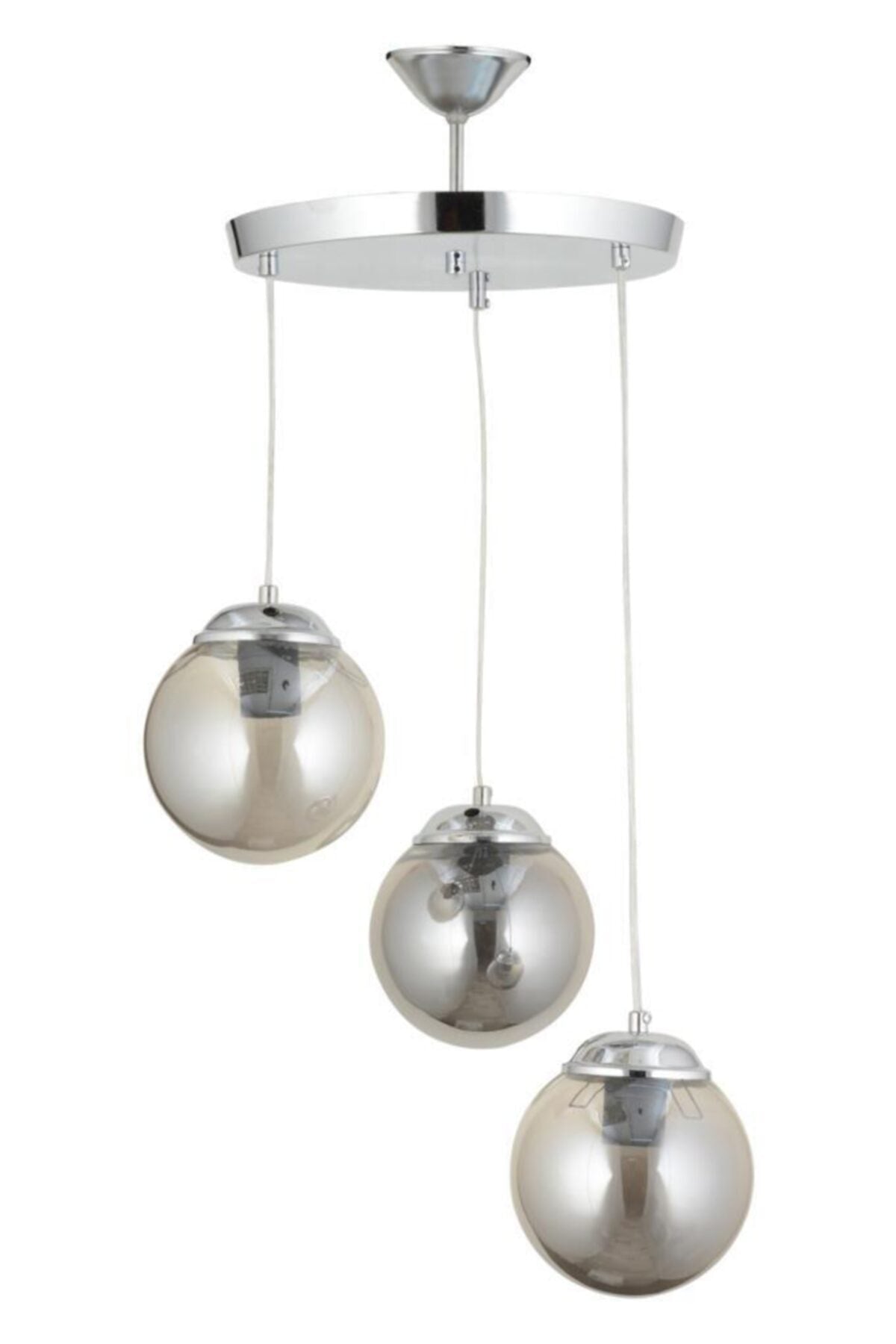 Pendant Lamp 3-Piece Chrome Smoked Globe Glass Chandelier