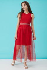 Girl Red Stone Detailed Tulle Evening Dress 15159