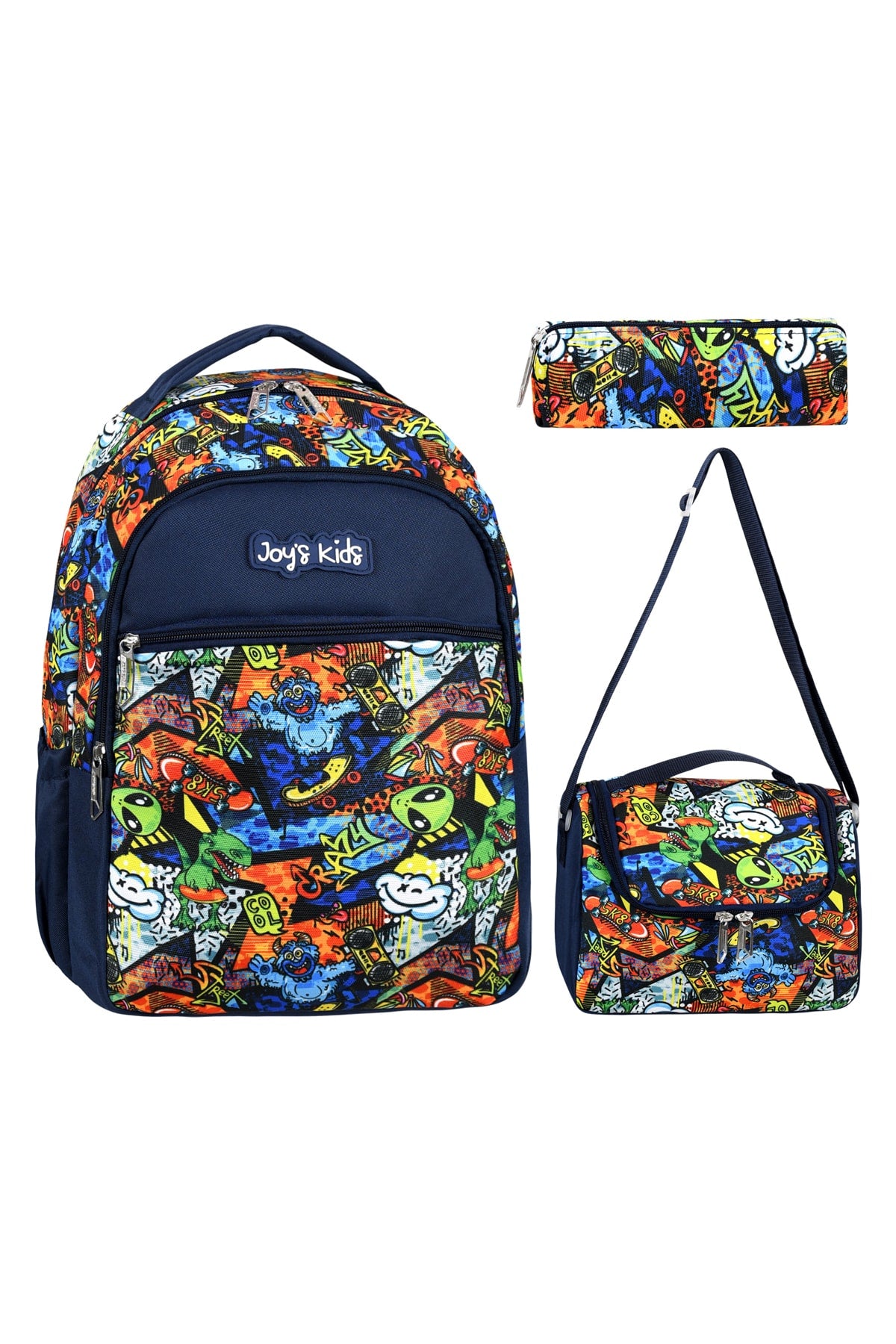Licensed Dinosaur Patterned Primary School Bag Lunch Box And Pencil Holder Set Of 3