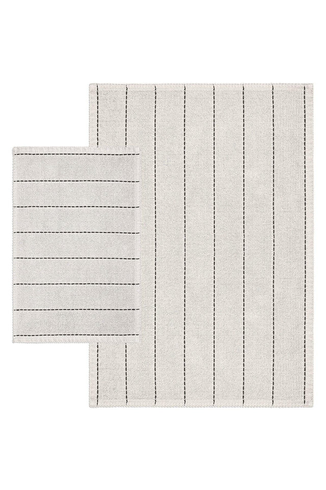Basic Stripe Natural Cotton Double Bath Clay 60x100 50x60 Cm Ecru / Black Striped - Swordslife