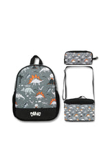 -Umit Bag Black Gray Dinosaur Kindergarten Bag Lunch Box And Pencil Bag Set