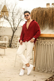 Textured Oversize Shirt Claret Red 70171021