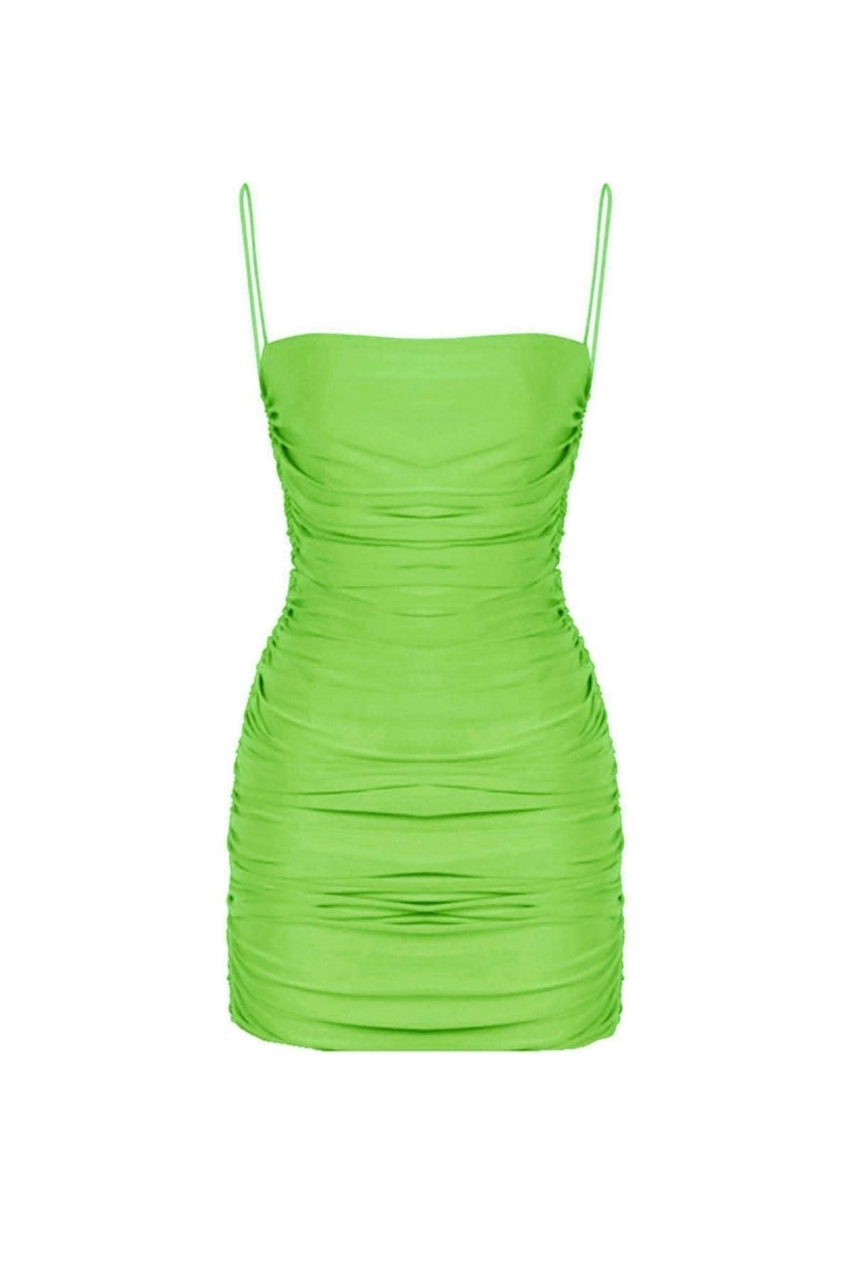 Pistachio Green Draped Strap Mini Dress - Swordslife
