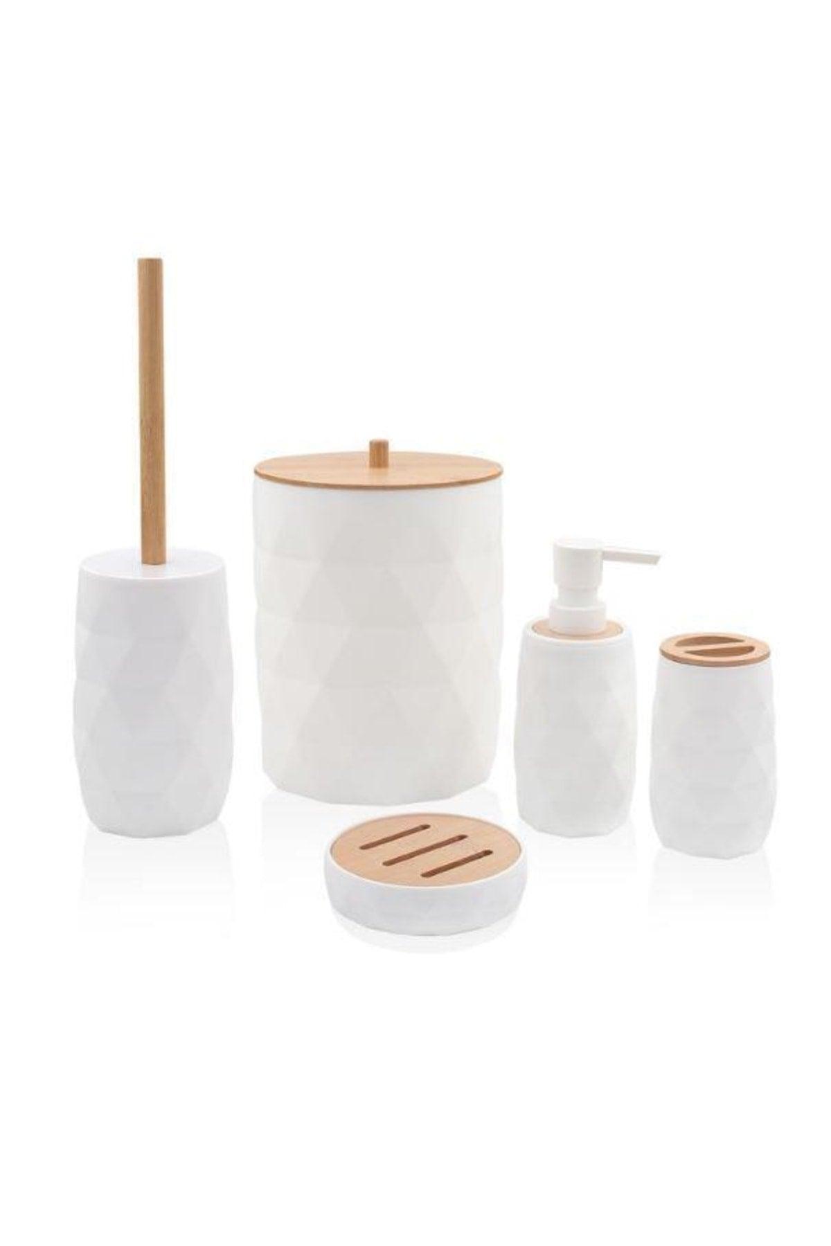 Prizma Bamboo Covered Bathroom Set 5 Pieces White Bny0024 - Swordslife