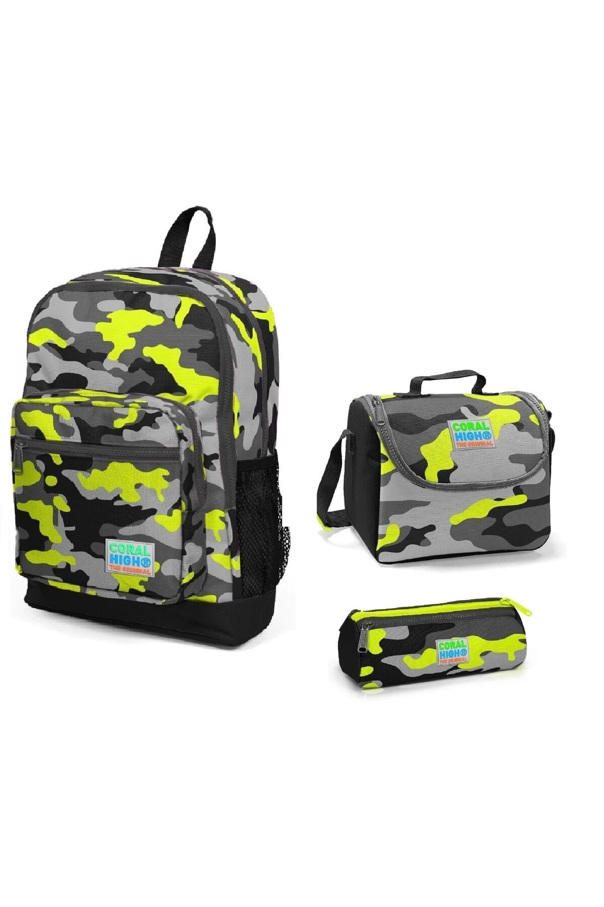 Kids Four Compartment Camouflage 3 Pcs School Bag Set
