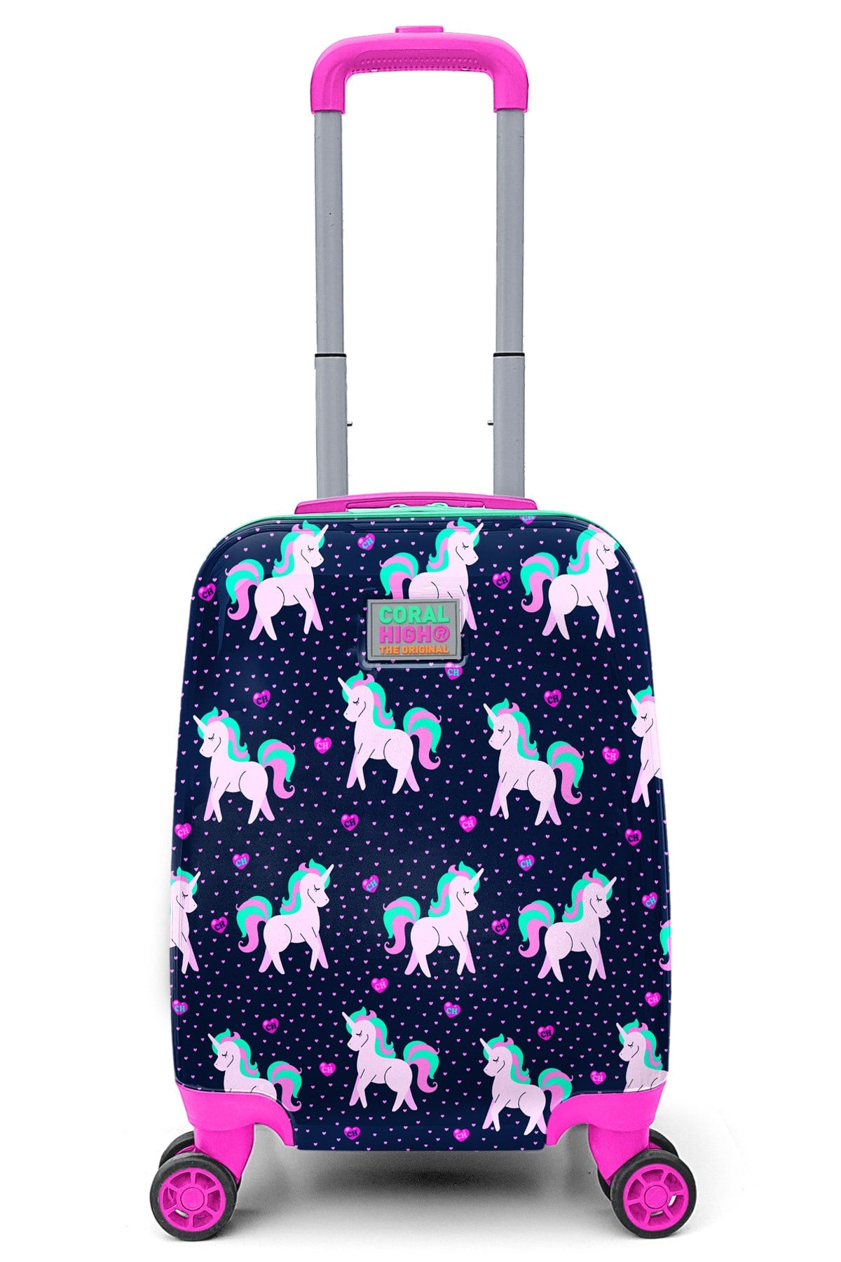 Kids Navy Blue Pink Unicorn Patterned Child Suitcase 16713