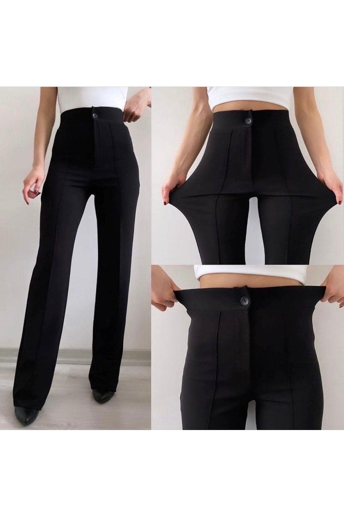 Women's Black Crepe Fabric Lycra Front Grassed Spanish Leg Palazzo Pants - Swordslife