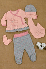100% Cotton, Teddy Bear Embroidery, Ruffle Skirt 5 Piece Newborn Set & Out of Hospital 0-3 Months