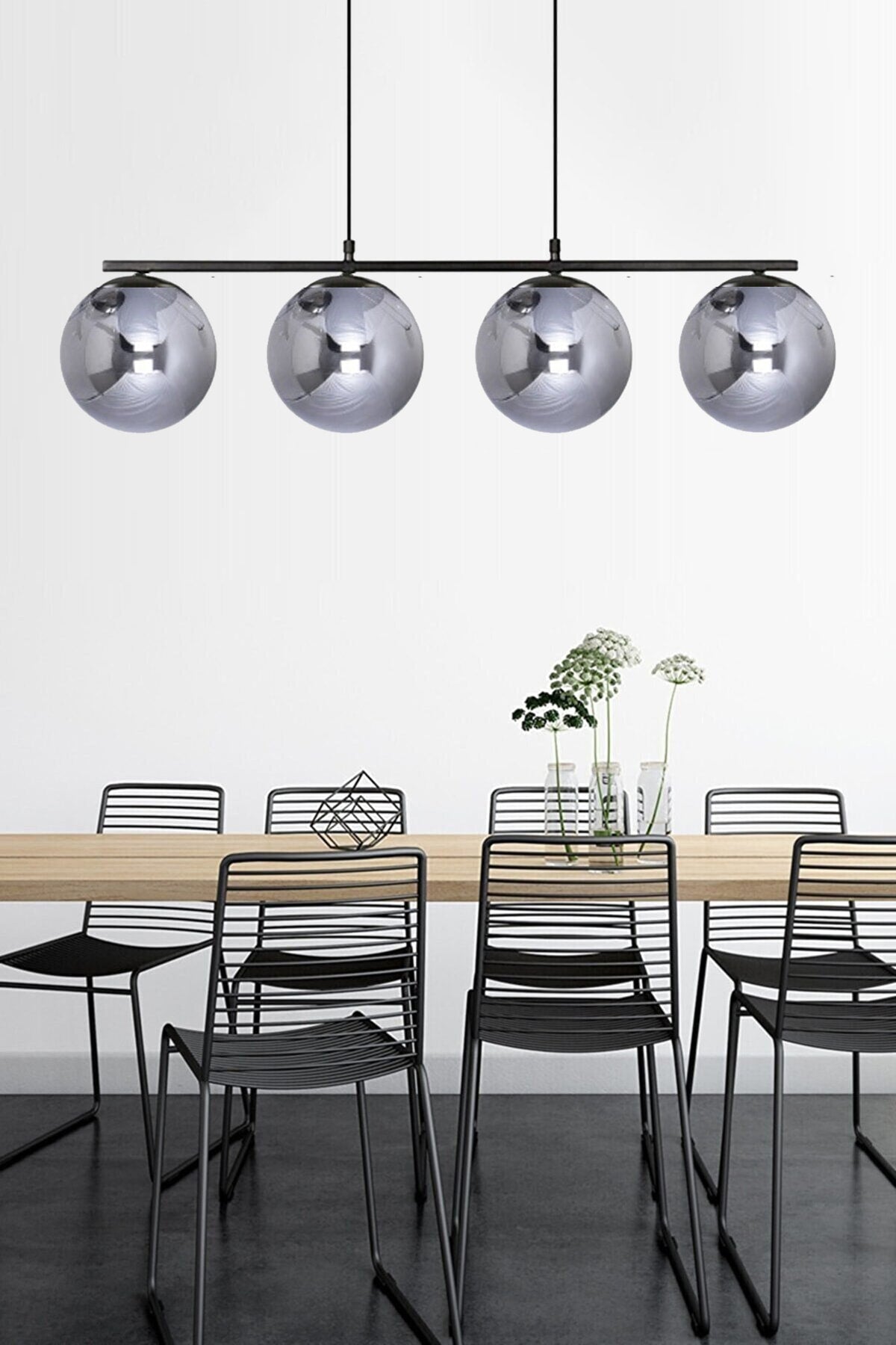 Caesar Black Colored Smoked Globe Glass Modern Design Dining Table Above - Living Room 4-Piece Chandelier