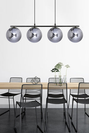 Caesar Black Colored Smoked Globe Glass Modern Design Dining Table Above - Living Room 4-Piece Chandelier