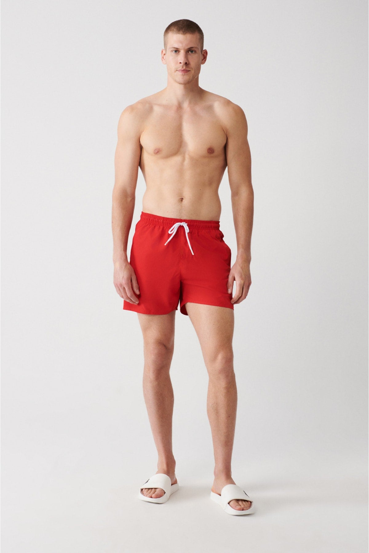 Men'S Red Quick Dry Printed Standard Size Swimwear Marine Shorts E003802