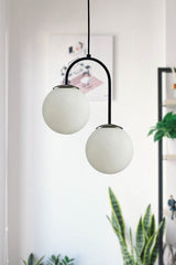 Janin Modern Pendant Lamp Black Color Body White Glass Living Room - Kitchen - Bedroom 2 Piece Chandelier