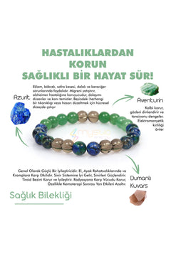 Natural stone healing bracelet set with azurite smoky quartz aventurine