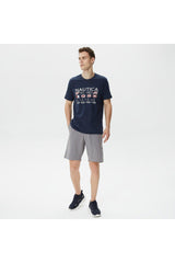 Men's Navy Printed Standard Fit Short Sleeve T-shirt - Swordslife