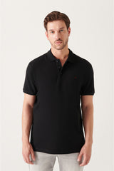 Men's Black 100% Cotton Breathable Standard Fit Normal Cut Polo Neck T-shirt E001004