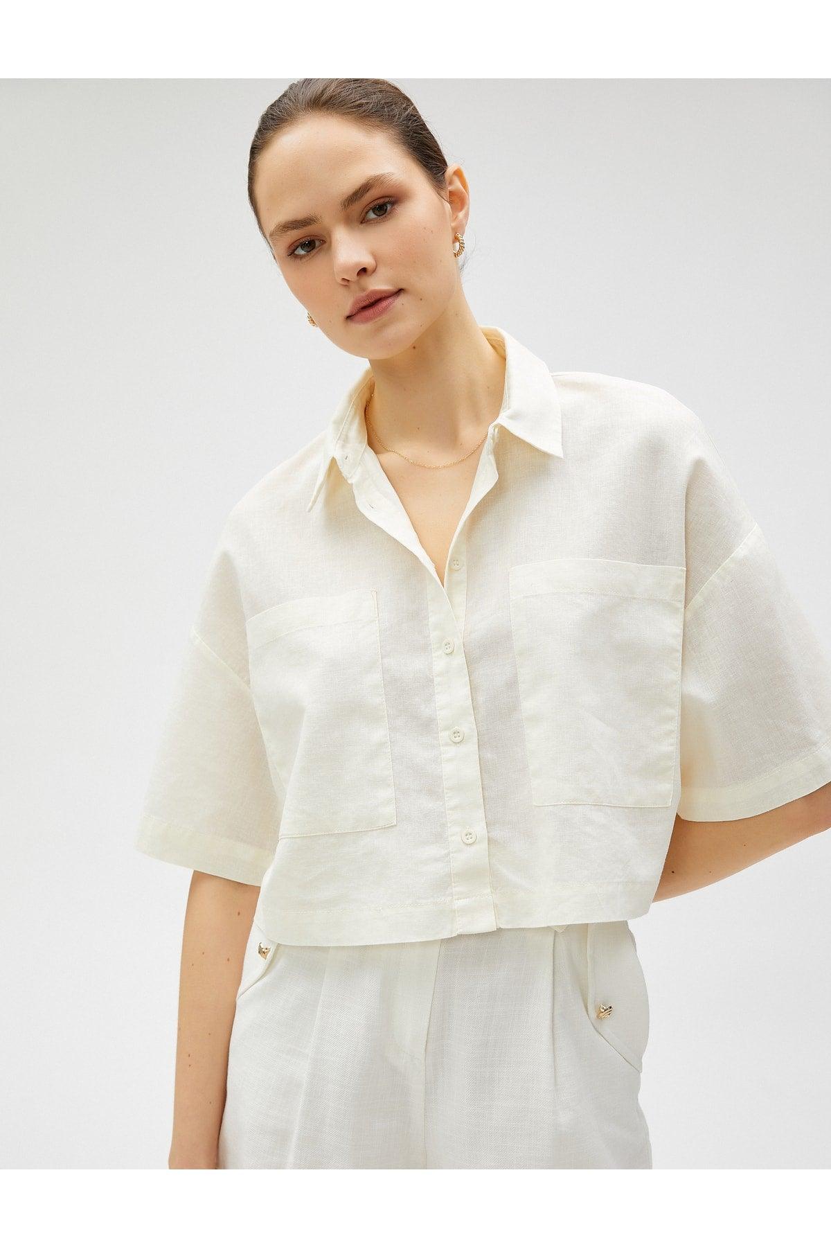 Linen Blend Crop Oversize Shirt - Swordslife