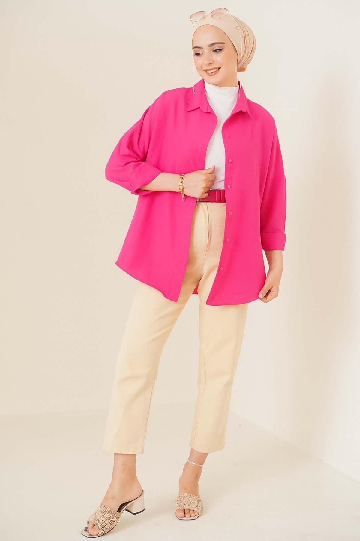 103901 Oversize Basic Hijab Shirt - Dark Pink - Swordslife