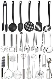 24-teiliges Schöpflöffel-Spatel-Sieb-Küchen-Servierset, Servierutensilien, Servierzangen-Set, Küchenprodukte