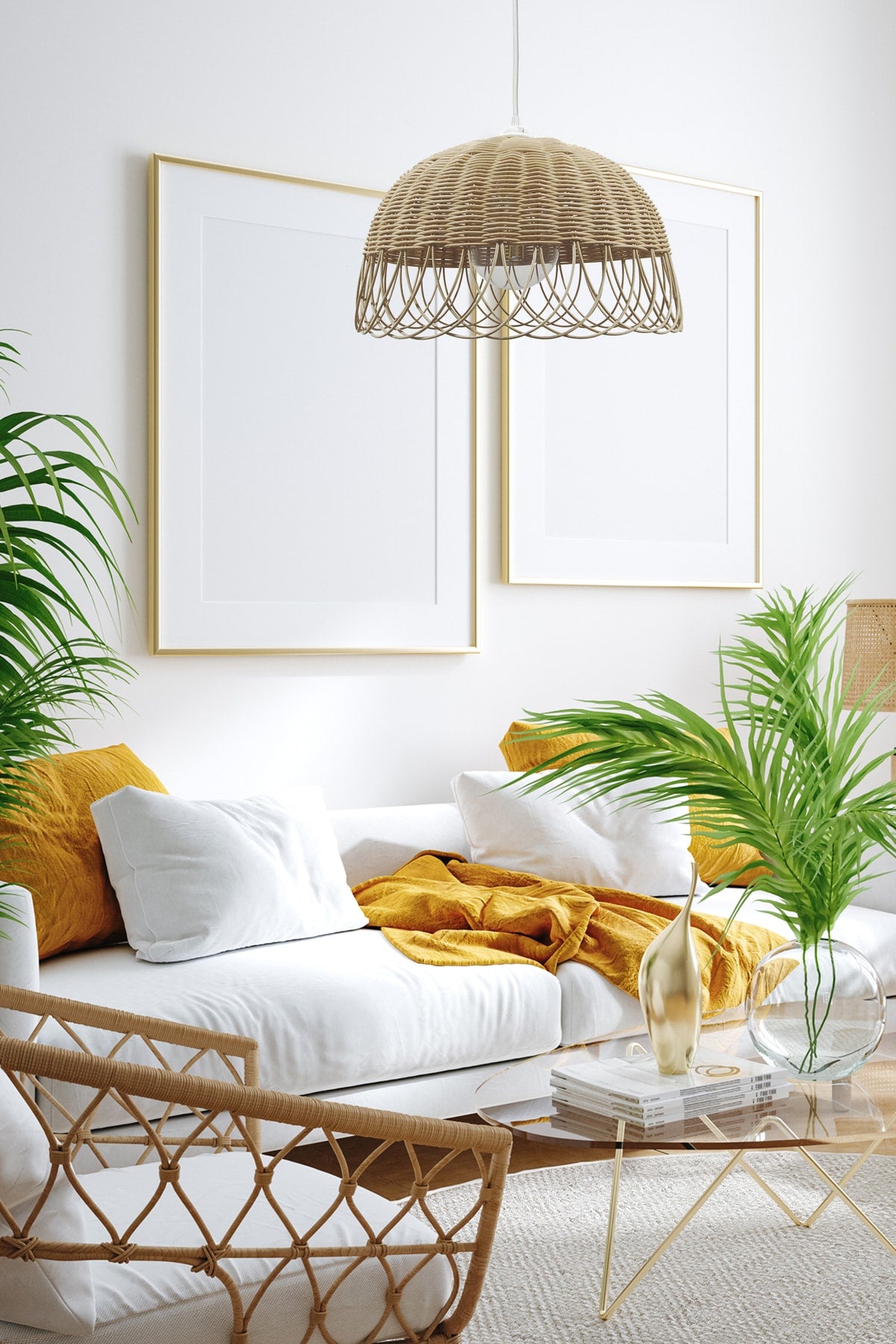 Bamboo, Wicker Rattan Pendant Lamp Chandelier 35 Cm