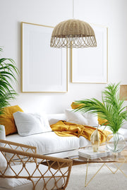 Bambus, Korbgeflecht Rattan Pendelleuchte Kronleuchter 35 cm