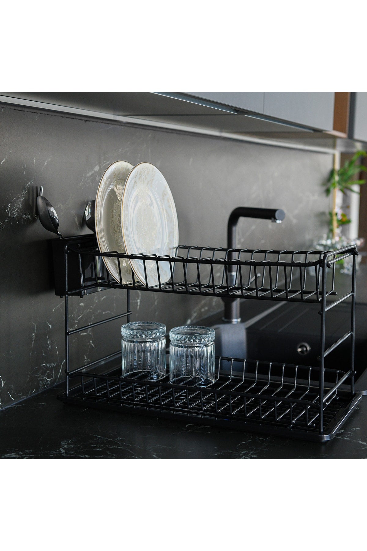 Lifetime Stainless Two-Tier Plate Rack Dish Rack 50 Cm Black