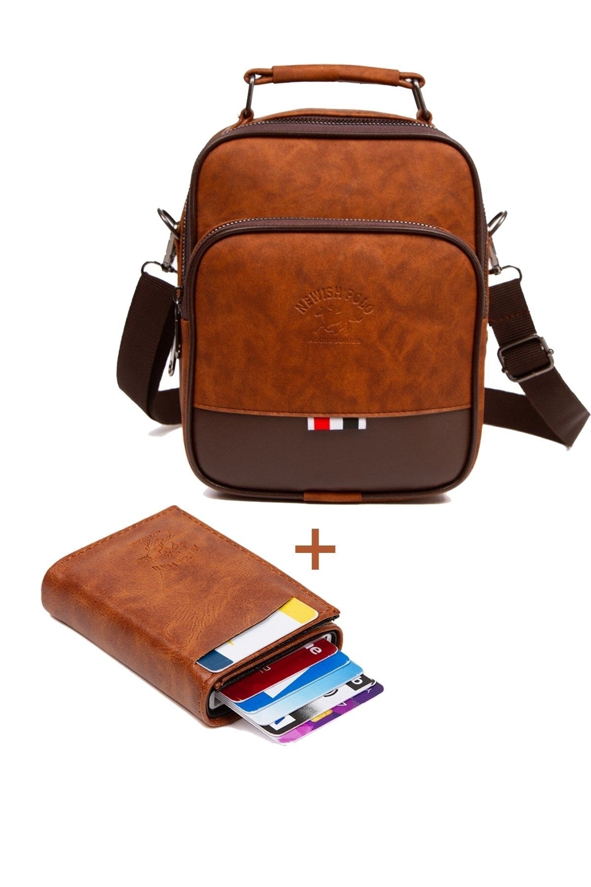 Adelina Crazy Leather Hand And Shoulder Bag And Card Holder Set With Mechanism